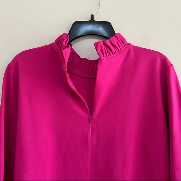 Jude Connally Ruffled Neck and Cuff Short Shift Dress in Fuschia Pink, size L - Picture 3 of 8
